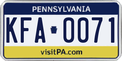 PA license plate KFA0071