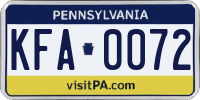 PA license plate KFA0072