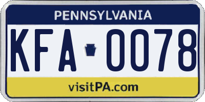 PA license plate KFA0078
