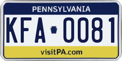 PA license plate KFA0081