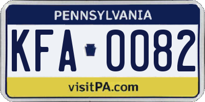 PA license plate KFA0082