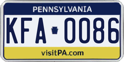 PA license plate KFA0086