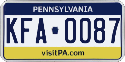 PA license plate KFA0087