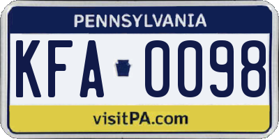 PA license plate KFA0098