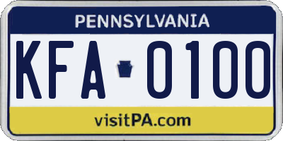 PA license plate KFA0100