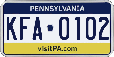 PA license plate KFA0102