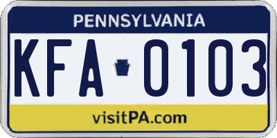 PA license plate KFA0103
