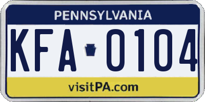 PA license plate KFA0104