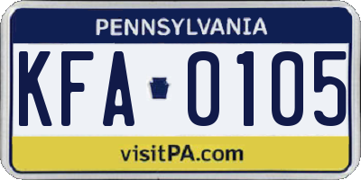 PA license plate KFA0105
