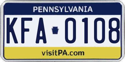 PA license plate KFA0108