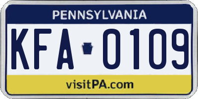PA license plate KFA0109