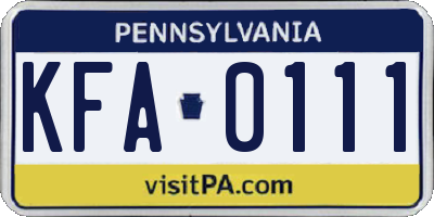 PA license plate KFA0111