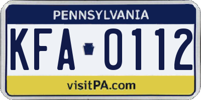 PA license plate KFA0112