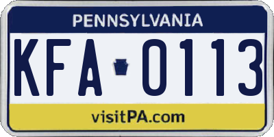 PA license plate KFA0113