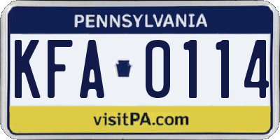 PA license plate KFA0114