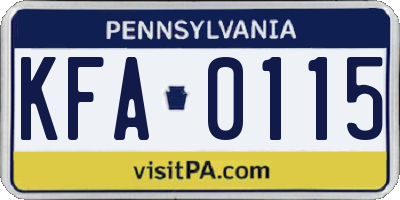 PA license plate KFA0115
