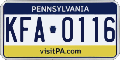 PA license plate KFA0116