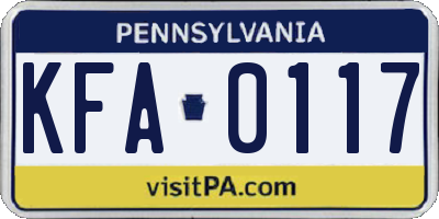 PA license plate KFA0117