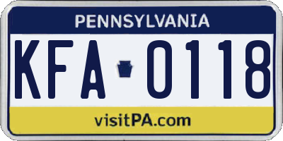 PA license plate KFA0118