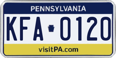 PA license plate KFA0120