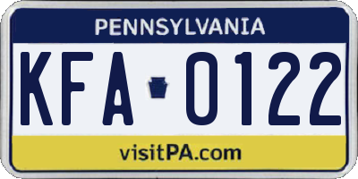 PA license plate KFA0122
