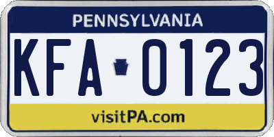 PA license plate KFA0123