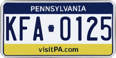PA license plate KFA0125