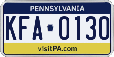 PA license plate KFA0130