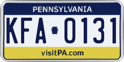PA license plate KFA0131