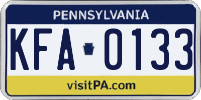 PA license plate KFA0133