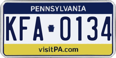 PA license plate KFA0134