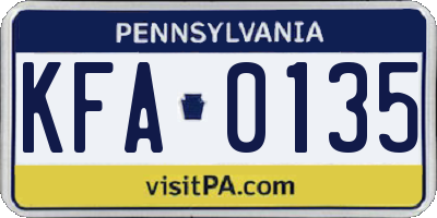 PA license plate KFA0135