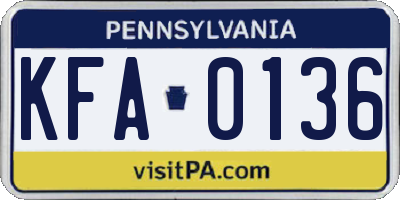 PA license plate KFA0136