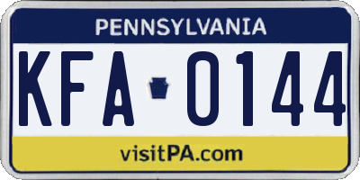 PA license plate KFA0144