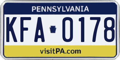PA license plate KFA0178