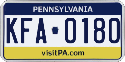 PA license plate KFA0180