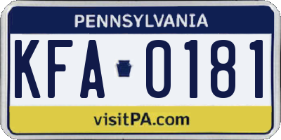 PA license plate KFA0181