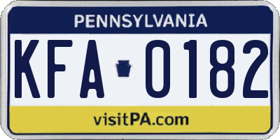 PA license plate KFA0182