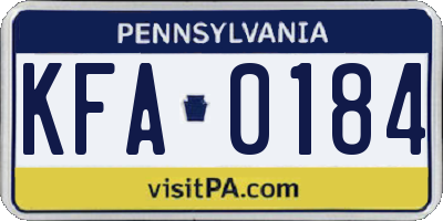 PA license plate KFA0184