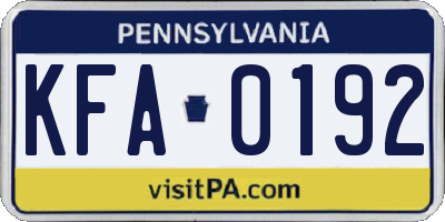 PA license plate KFA0192