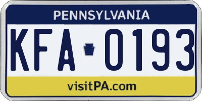 PA license plate KFA0193