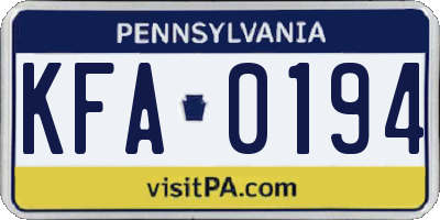 PA license plate KFA0194