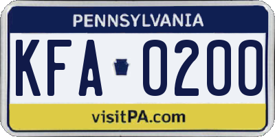 PA license plate KFA0200