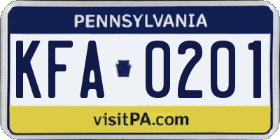PA license plate KFA0201