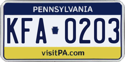 PA license plate KFA0203