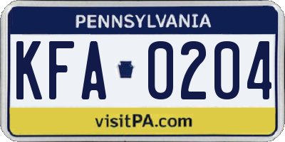 PA license plate KFA0204