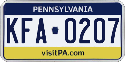PA license plate KFA0207