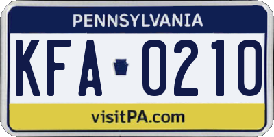 PA license plate KFA0210