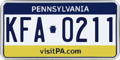 PA license plate KFA0211