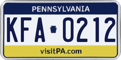 PA license plate KFA0212